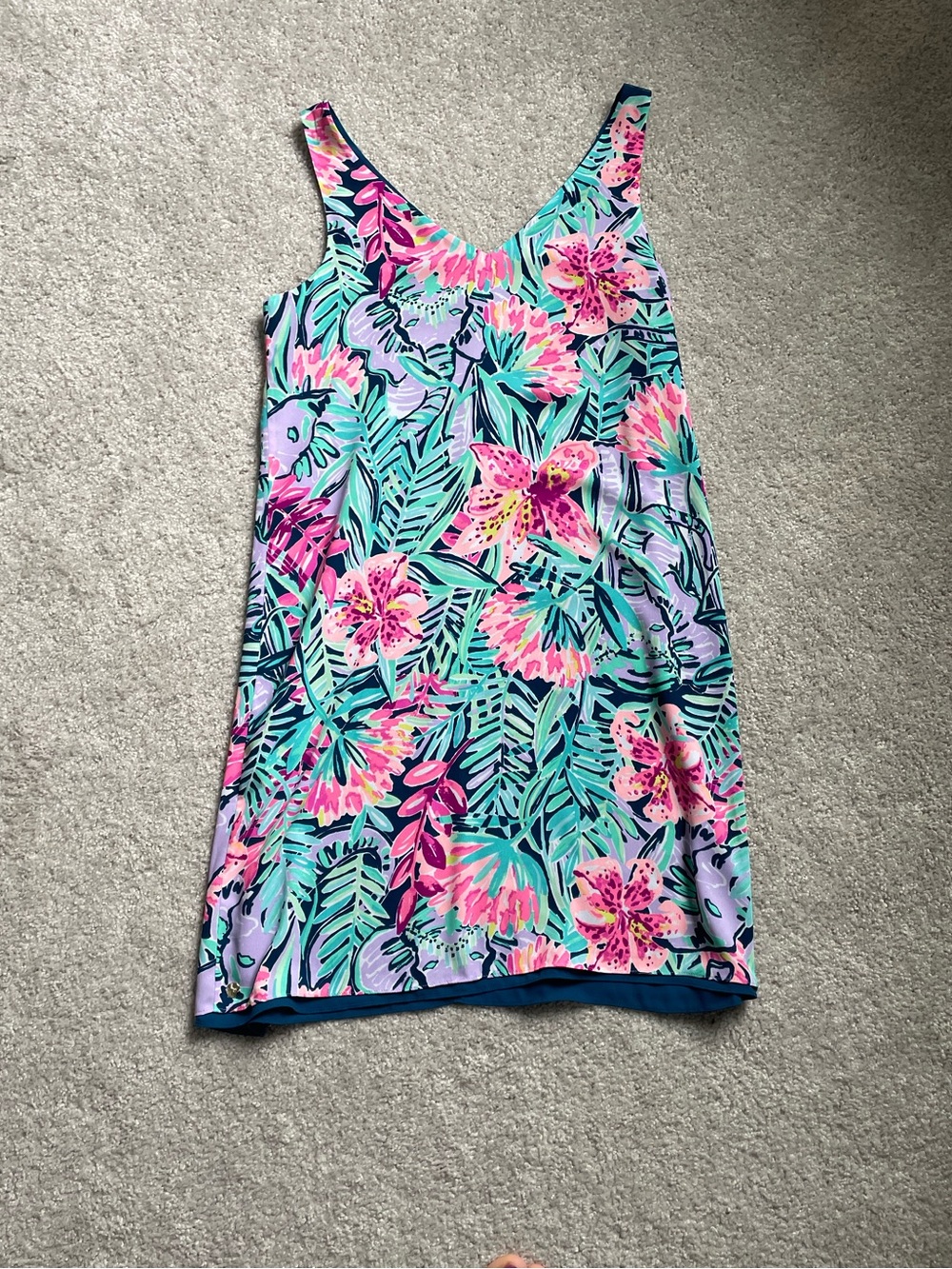 Lilly Pulitzer Tropical Floral Tank Dress in Turquoise, Pink & Purple.
